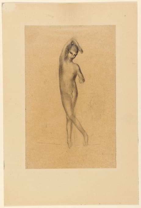 Otto Meyer-Amden - Tänzerischer Jünglingsakt mit überkreuztem rechten Bein und Arm über Kopf