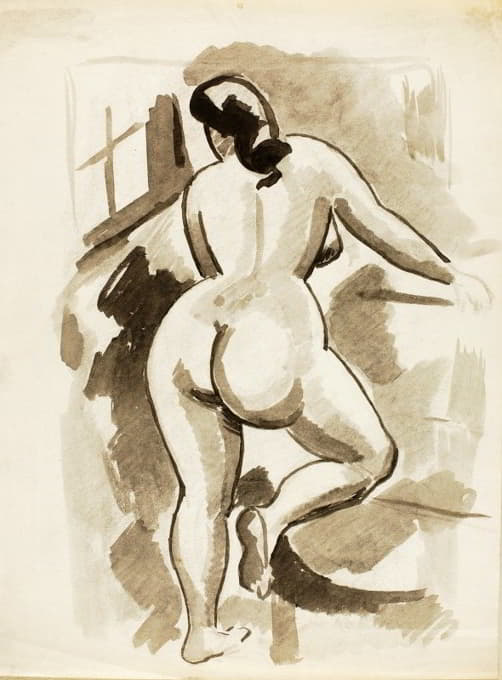 裸体站立女性的后视图