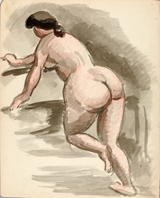 女性裸体斜靠左膝