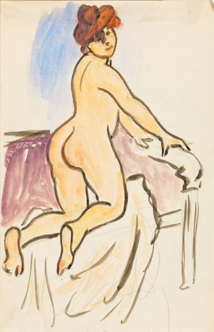 女性裸体跪在床上休息