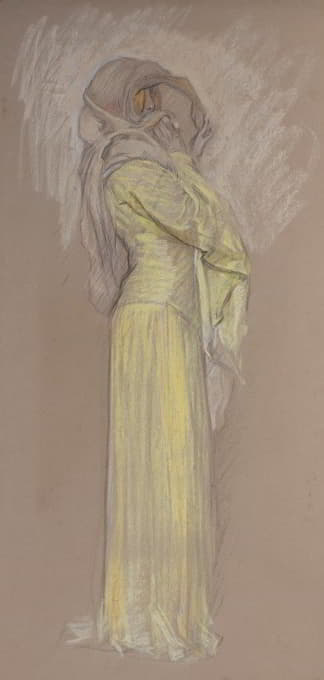 Edwin Austin Abbey - Study, Woman in yellow dress with brown veil over face