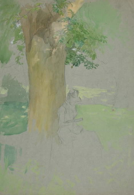 Edwin Austin Abbey - Woman seated beneath a tree, reading