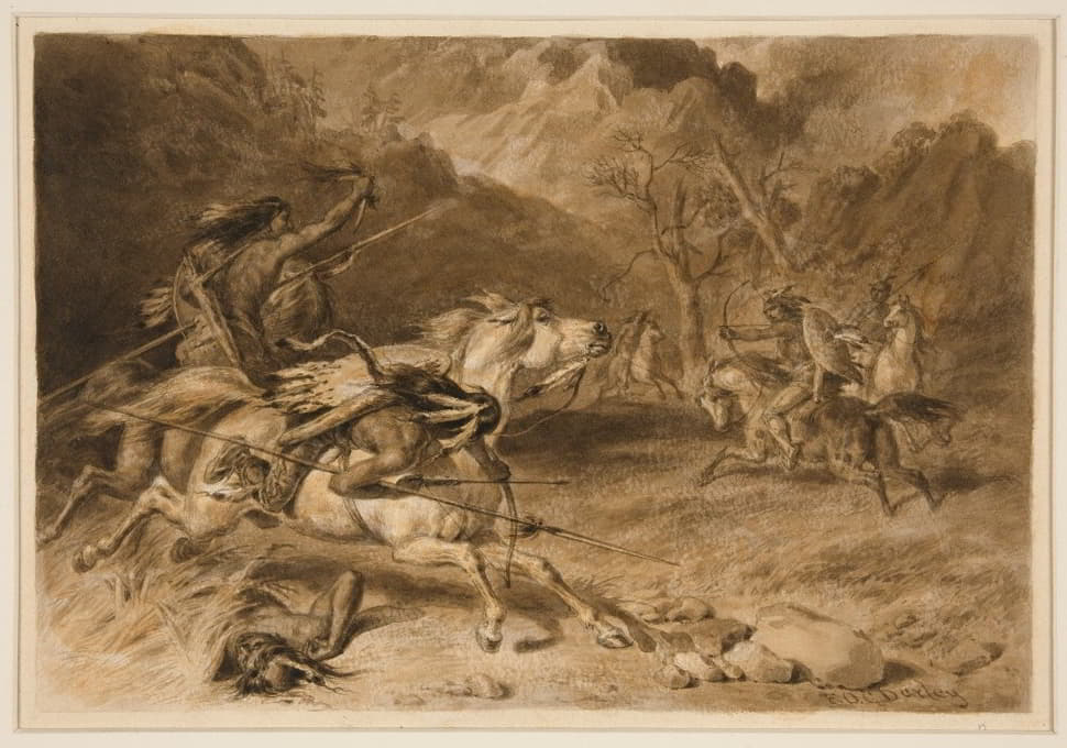 Felix O. C. Darley - Drawing for The Encounter (Indian Fight on Horseback)