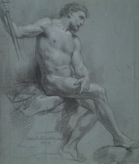 Louis de Boullogne the Younger - Seated Male Nude in Profile