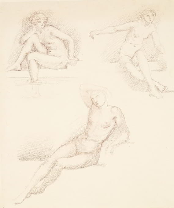 女性裸体——对一个坐着的女孩的三项研究