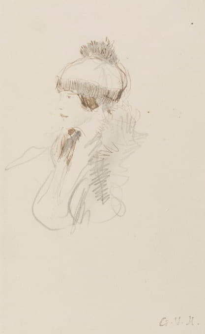 Georges Hugo - Femme en buste de profil coiffée d’un bonnet