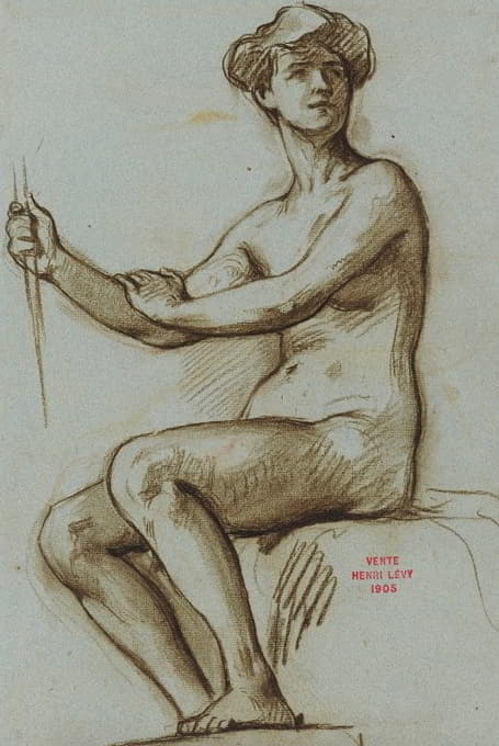 Henri Leopold Lévy - Etude de jeune femme assise tenant un objet dans la main droite