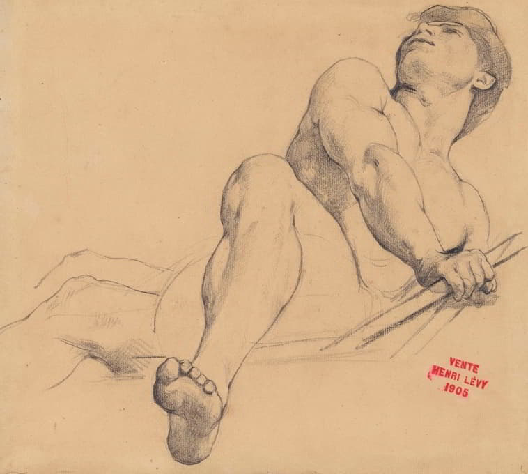 Henri Leopold Lévy - Etude de jeune homme allongé, le pied gauche en avant