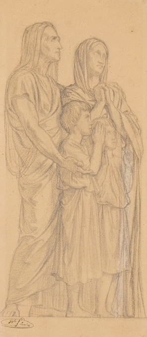 Jean-Hippolyte Flandrin - Groupe de deux femmes et deux enfants