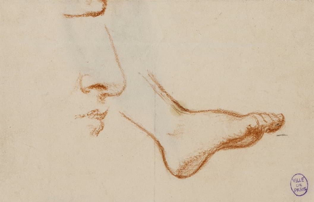 Narcisse-Virgile Diaz de La Peña - Etude d’un pied droit, et du profil d’un nez et d’une bouche