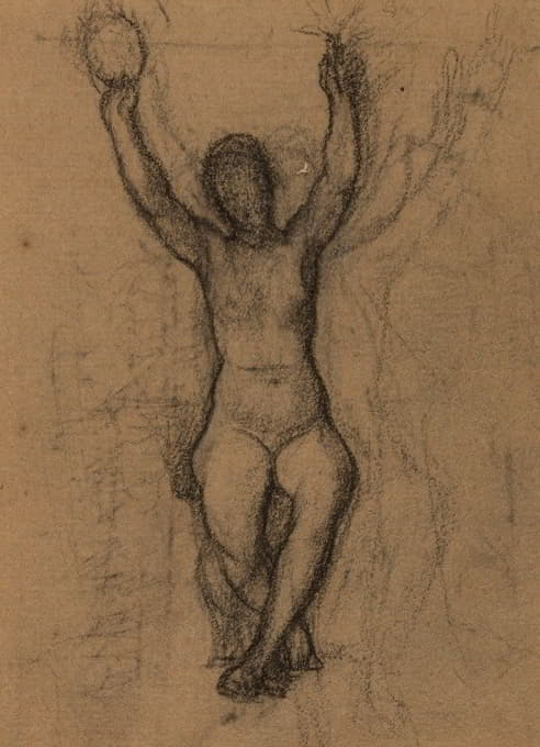 Pierre Puvis de Chavannes - Femme nue assise de face, les deux bras levés