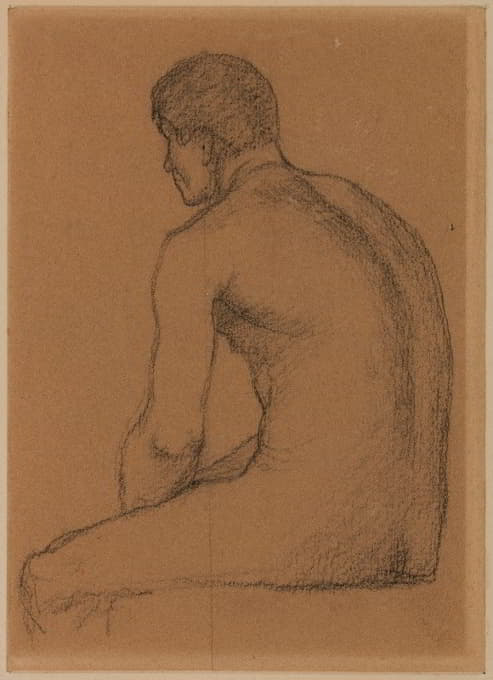 裸体坐着的男人，背部