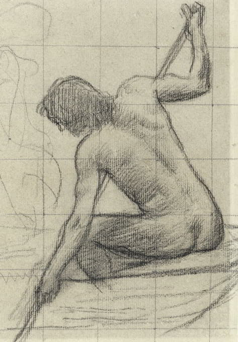 裸体男人背着棍子坐着