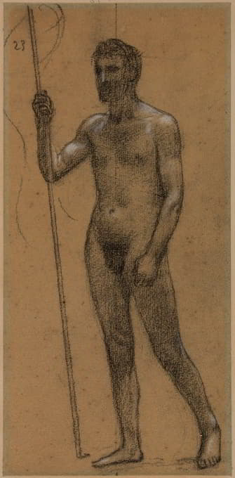 Pierre Puvis de Chavannes - Homme nu de face, tenant un bâton
