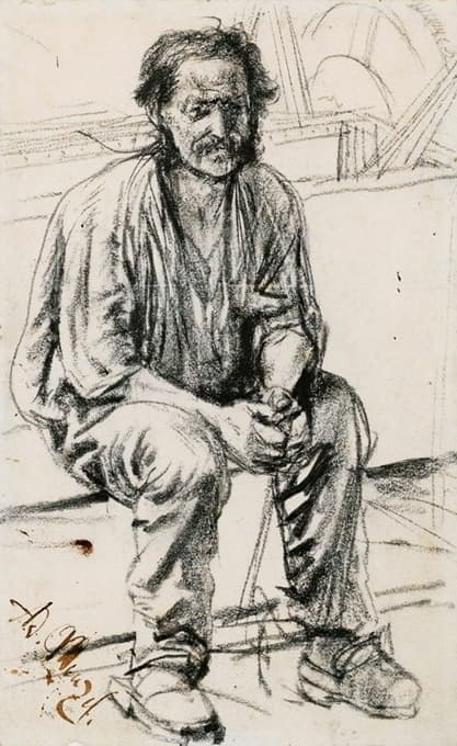Adolph Menzel - Young Seated Worker