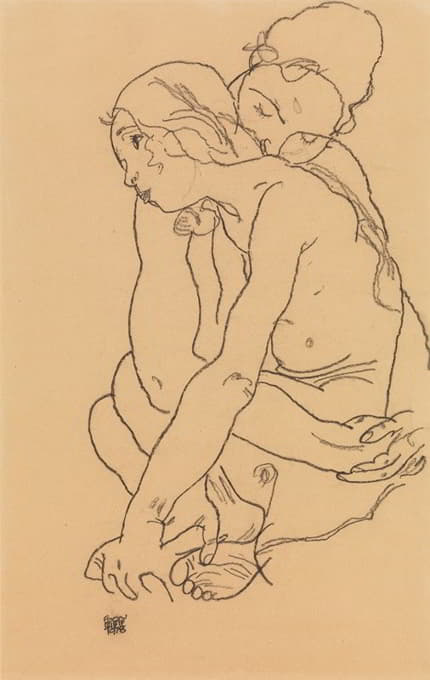 Egon Schiele - Woman and Girl Embracing