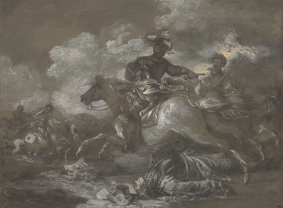 Francesco Casanova - Cavalry Skirmish with a Fallen Soldier at Right