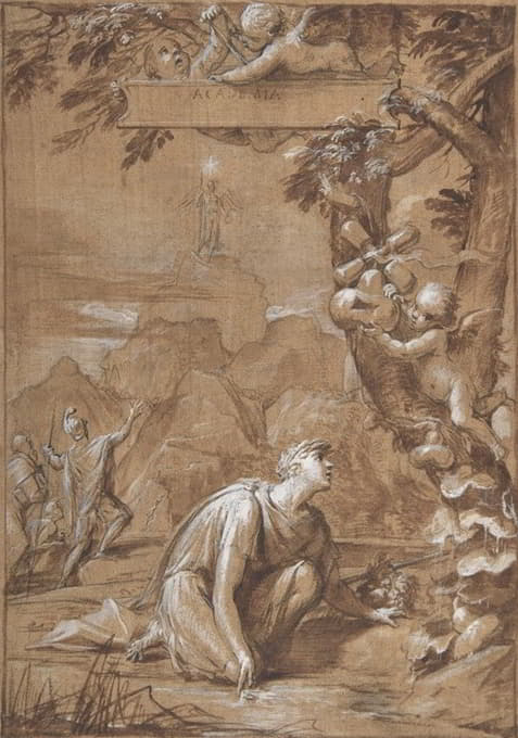 Giovanni Angelo Canini - Allegorical Composition with a Young Man Kneeling before a Tree