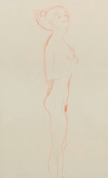 Gustav Klimt - Naked Girl Standing, with Right Hand to Breast