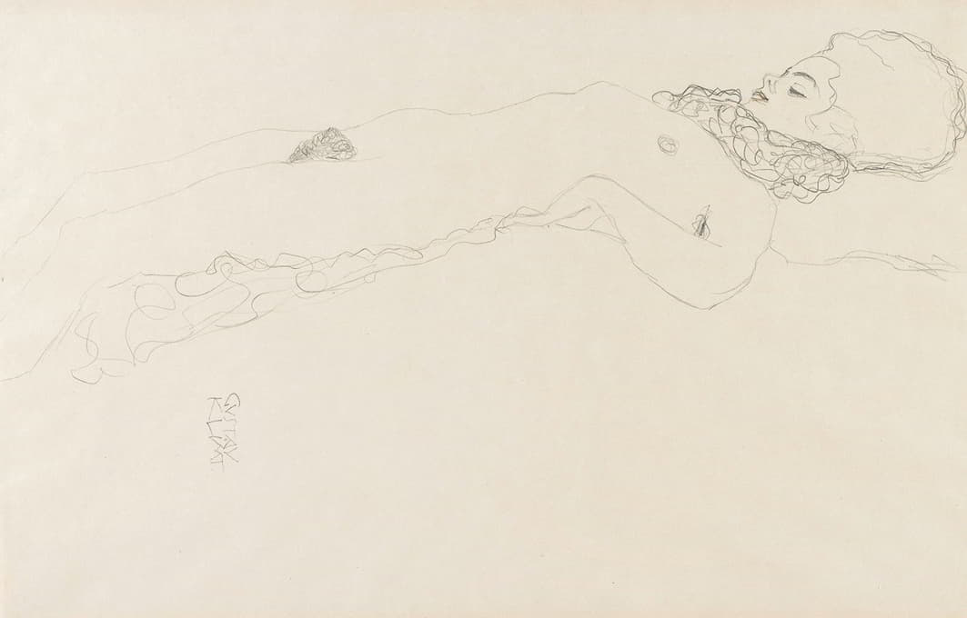 Gustav Klimt - Naked Girl with Ruff, lying