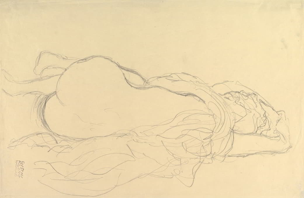 Gustav Klimt - Reclining Nude with Drapery, Back View