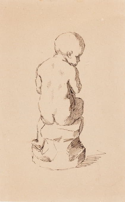 坐着的小男孩，从后面雕塑