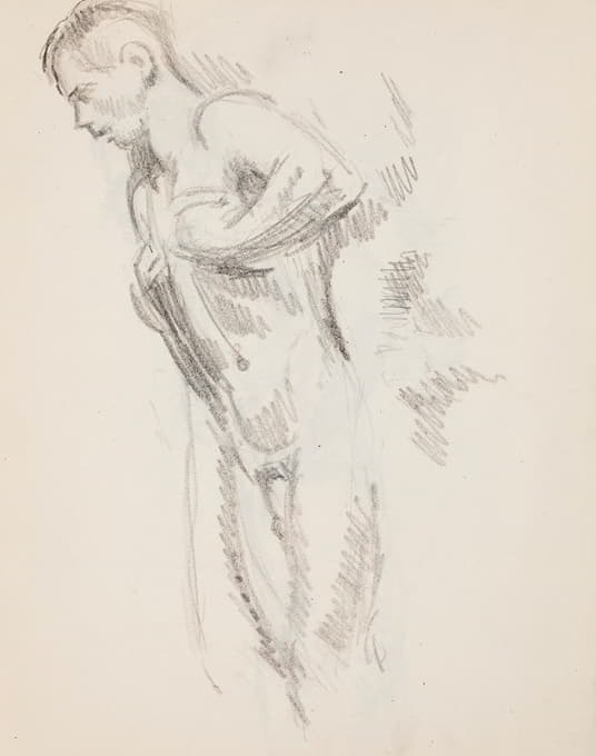 裸体男人背上，素描。