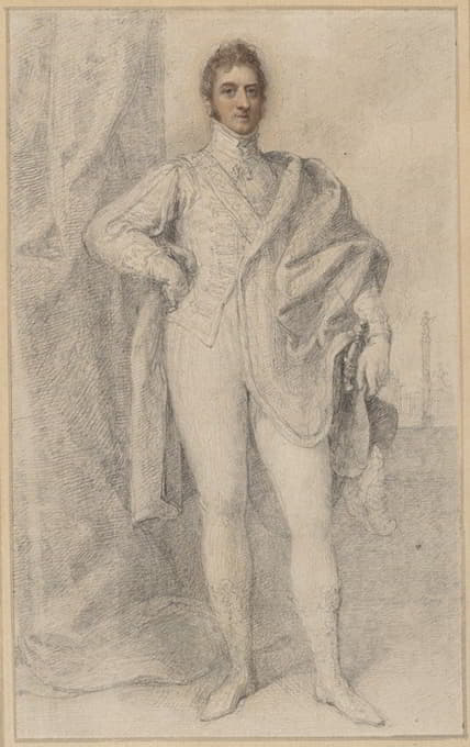 马尔伯勒第五公爵乔治的肖像，远处是布伦海姆