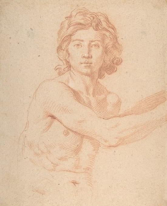 Simone Cantarini - Half-Figure of a Youth with His Right Arm Raised