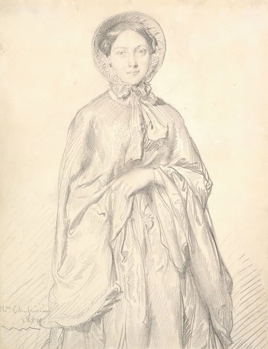 一位穿着斗篷和帽子的年轻女子的肖像
