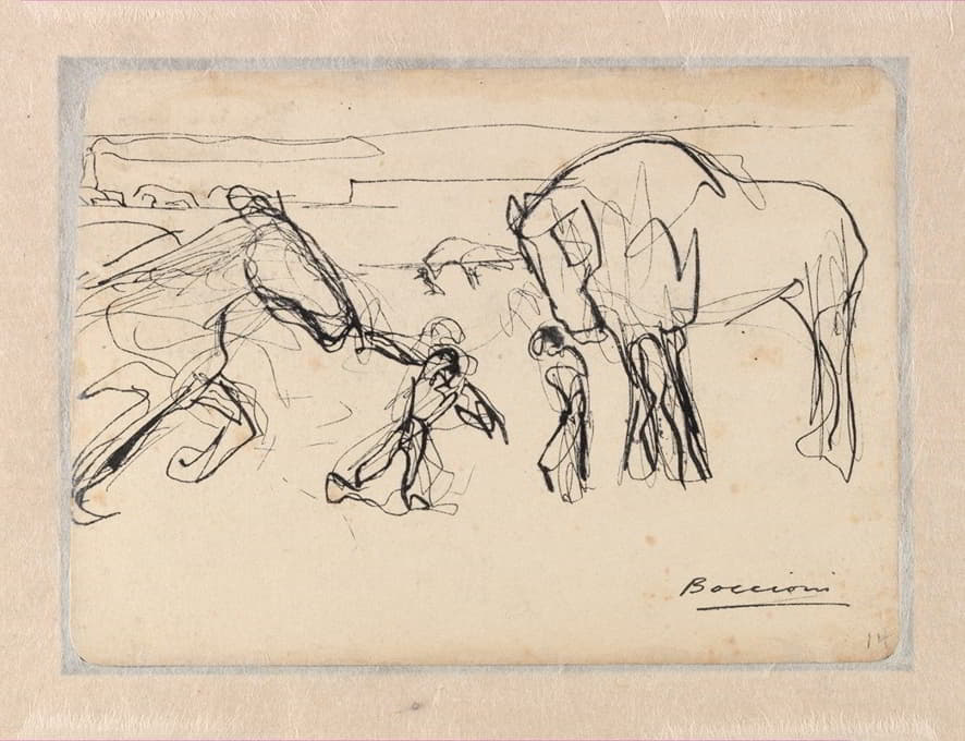 Umberto Boccioni - Horses and Figures in a Landscape