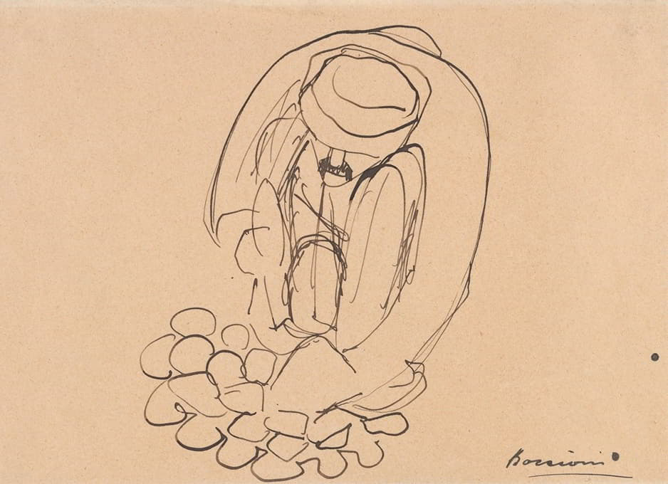Umberto Boccioni - Study for ‘The Street Pavers’; Man Laying Paving Stones