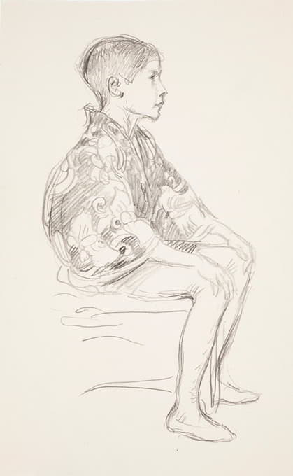 坐着的Tora，日本男孩的肖像