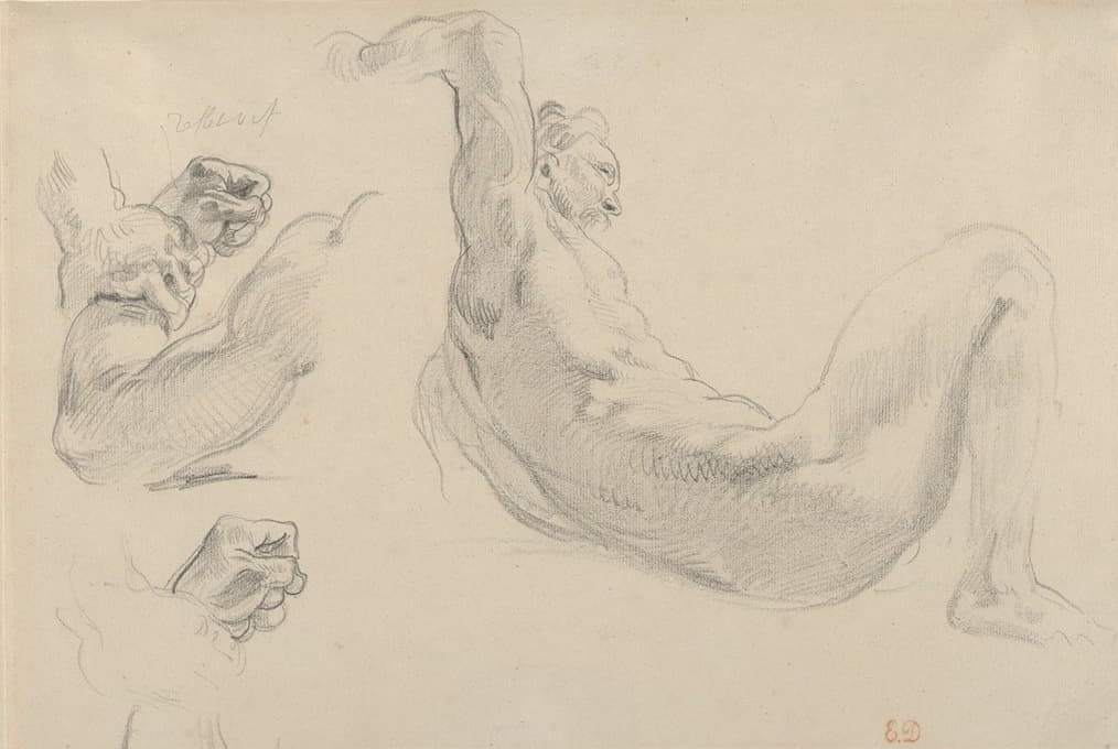 《赫拉克勒斯与狄俄墨德斯的马》中一位倒下的裸体男性的研究