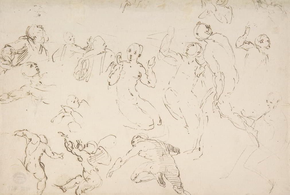 Francesco Curia - Standing and Kneeling Figures, and Studies of Flying Putti