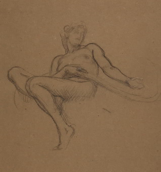 女性裸体坐姿，习作为西方人的花园