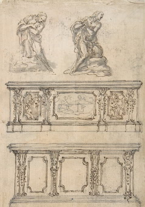 Giovanni Battista Foggini - Studies for a Kneeling Figure of Christ and Altar Fronts
