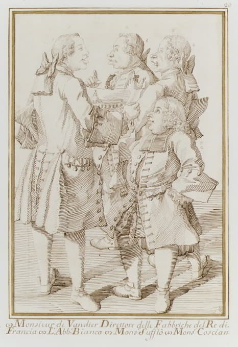Pier Leone Ghezzi - The Marquis de Vandières, Abbé Jean-Bernard Le Blanc, Germain Soufflot, and Charles-Nicolas Cochin, the Younger