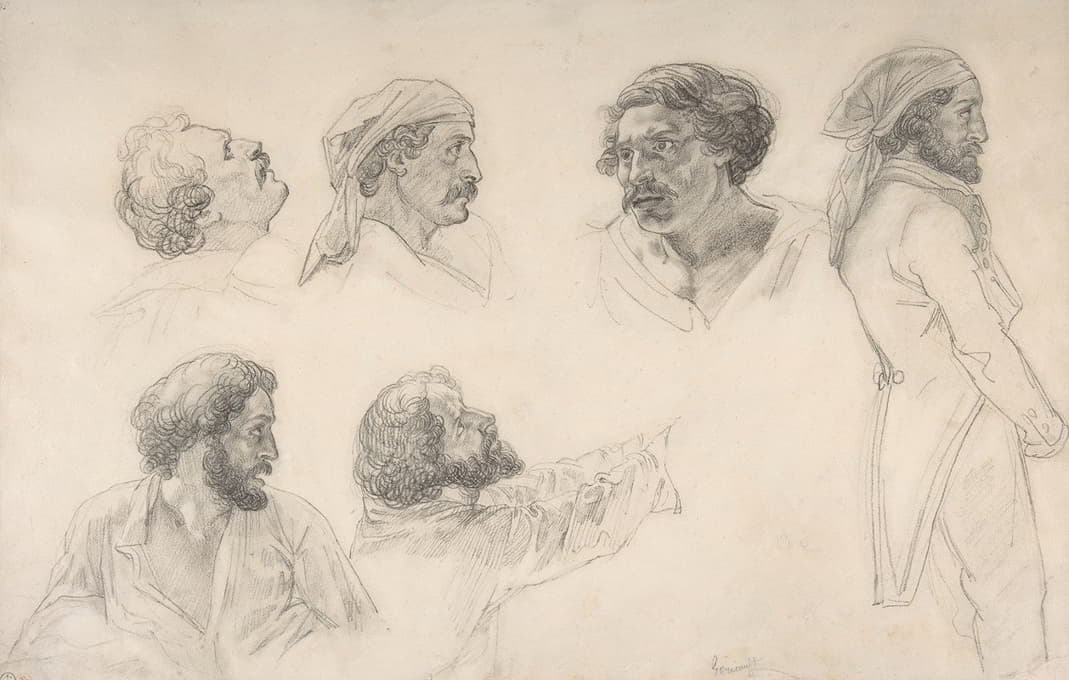 Théodore Géricault - Six studies for Corréard and Savigny in the ‘Raft of the Medusa’