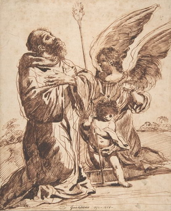 After Guercino - Saint with Angel and Putto