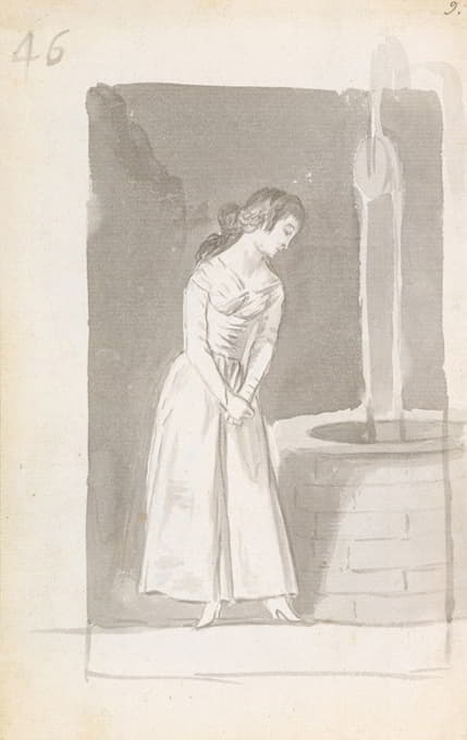 一个年轻的女人在看一口井