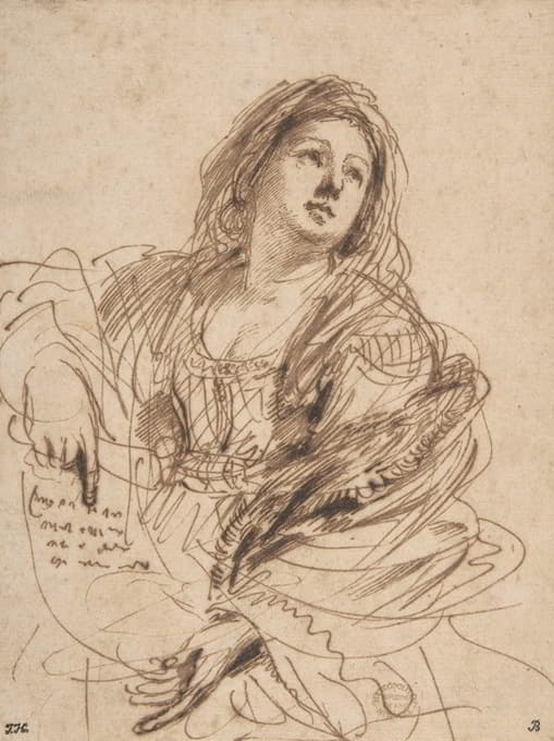 Guercino - A Sibyl Holding a Scroll (Study for the Cimmerian Sibyl)