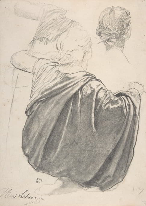Henri Lehmann - Studies of a Draped Female Figure, Kneeling, Seen from the Back, for the East Transept of the Chruch of Sainte-Clothilde, Paris