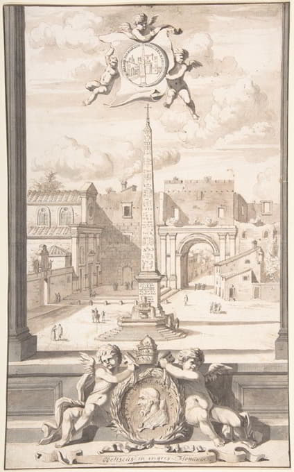 Jan Goeree - A Reconstruction of a View of the Obelisk at the Entrance of the Via Flaminia