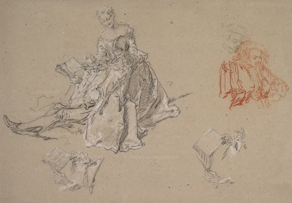 Nicolas Lancret - Studies of a Couple Seated on the Ground, Looking at a Songbook
