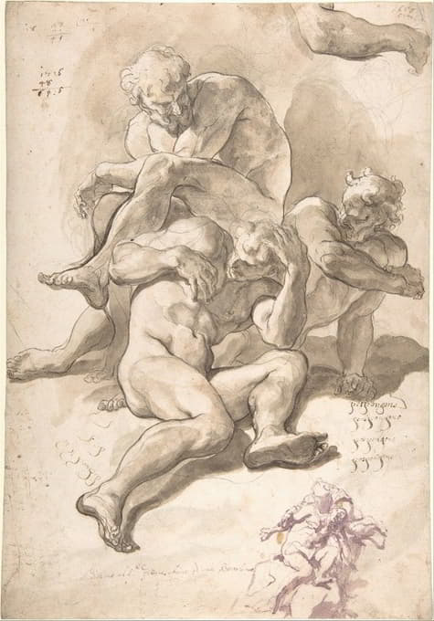 对三名裸体男子、一名右臂和一名由另一名男子支撑的裸体人影的研究