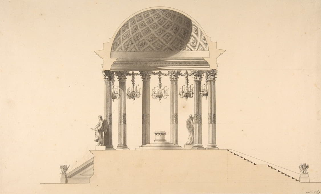 Pierre Mathieu - Design for a Section of a Domed Corinthian Temple