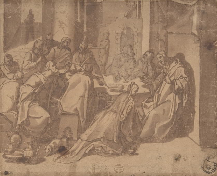 Raffaellino da Reggio - Mary Magdalen Annointing the Feet of Christ