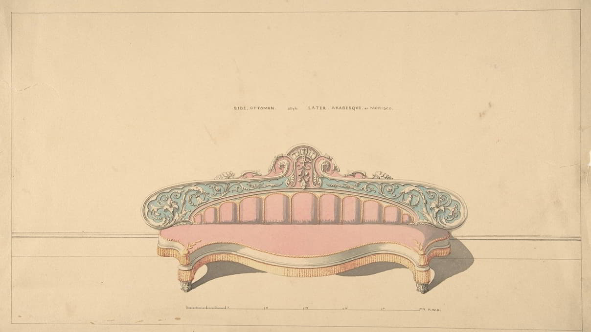 Robert William Hume - Design for Side Ottoman, Later Arabesque or Morisco Style