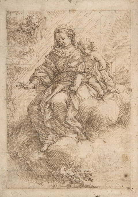 Vicente Salvador Gómez - Madonna and Child Seated on Clouds